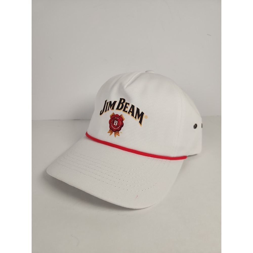 Jim Beam Hat White Red Rope Bourbon Organic Cotton Promo Strapback Cap